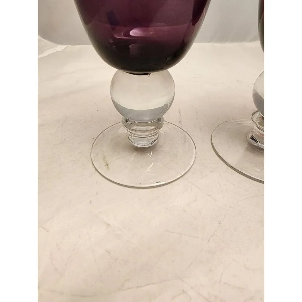 #7739 Amethyst Purple Wine Water Stem Glasses Pair